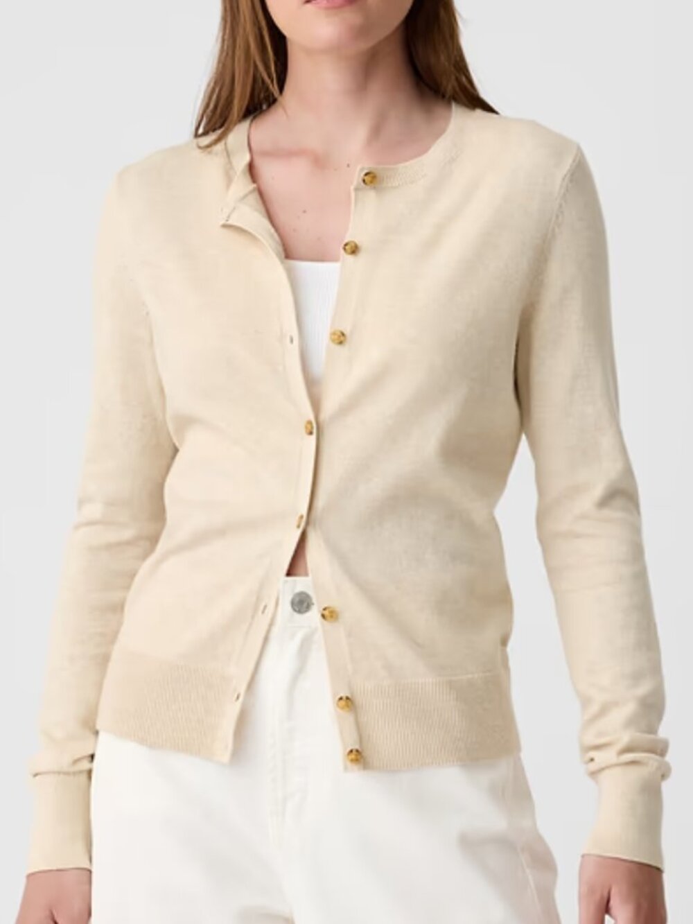 GAP Women's Size XL Light Oat Heather Crewneck Button-Front Cardigan